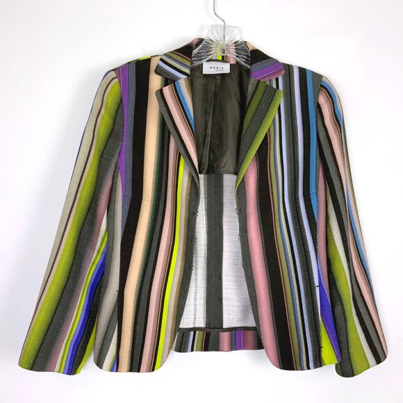 Akris Punto Multicolor Striped Cotton Knit Blazer Jacket Sz 4 - Picture 5 of 16